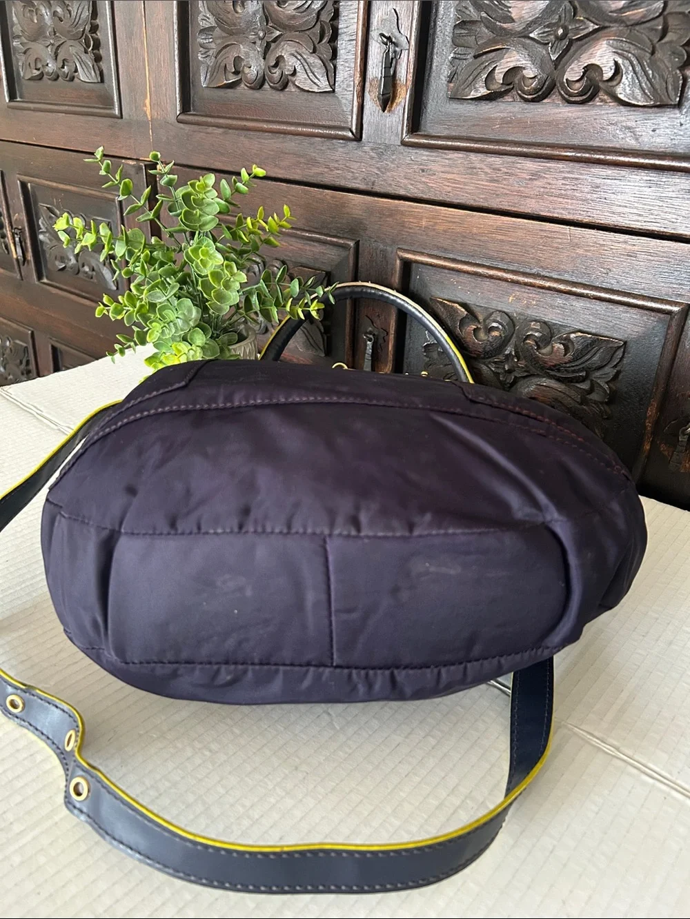 Marc Jacobs Nylon Navy Blue Shoulder Bag with Yellow Trim